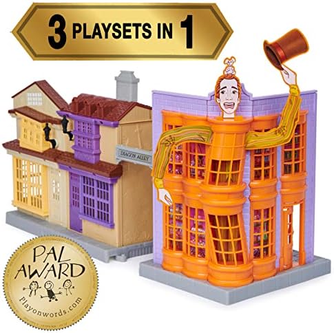 Wizarding World Harry Potter, Magical Minis Diagon Alley 3-in-1 Playset with Lights and Sounds, 2 Figures, 21 Accessories, Kids Toys for Ages 6 and up