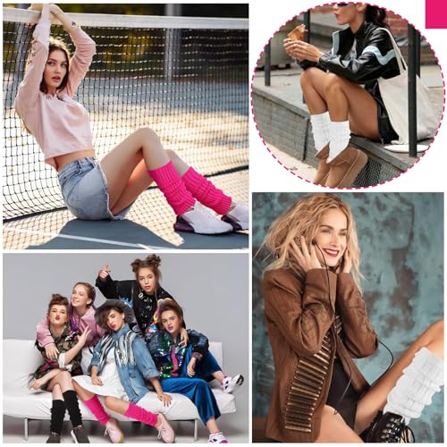 3 Pairs Leg Warmers for Women, 80s 90s Fashion Knit Leg Warmer Socks for Party Dance Sports4
