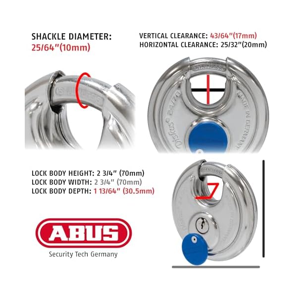 ABUS 24/70 Diskus Stainless Steel Padlock Keyed Alike - Image 3