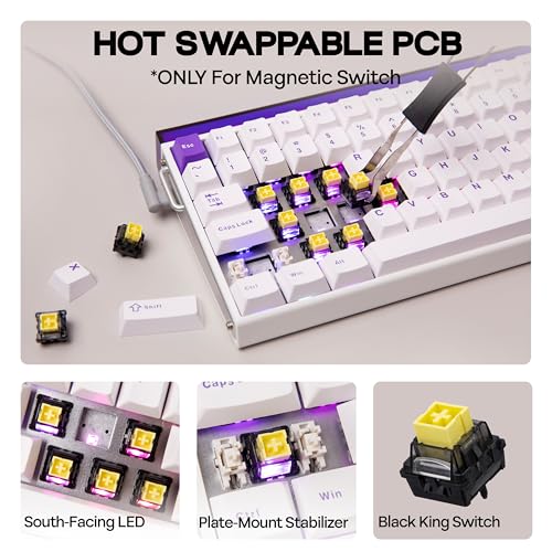Image of MechLands Aula Hero84 HE Wired Magnetic Gaming Keyboard, Rapid Hall Effect Keyboard with 0.01mm Adjustable Actuation, 8kHz Polling, 5-Layer Sound Dampening, RGB Lightbox & Backlit (White Purple)