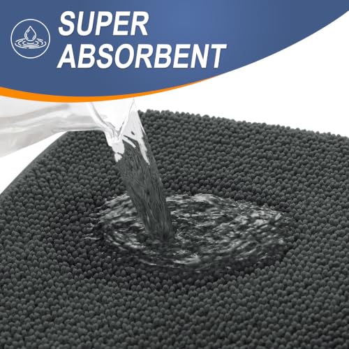 Image of OLANLY Memory Foam Small Bathroom Rugs 24x16, Absorbent Bath Mat, Dark Grey | Soft Quick Dry Bath Rugs, Non-Slip Carpet, Machine Washable Mat for Bathroom Floor, Tub and Shower, Home Decor Accessories