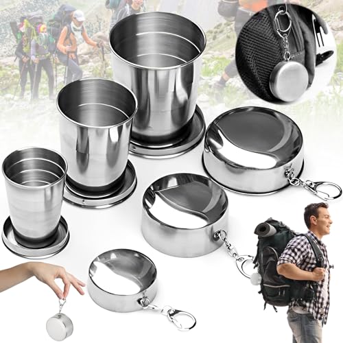dcas 3-teilige faltbare Tasse aus Edelstahl, faltbare Camping-Tasse mit...