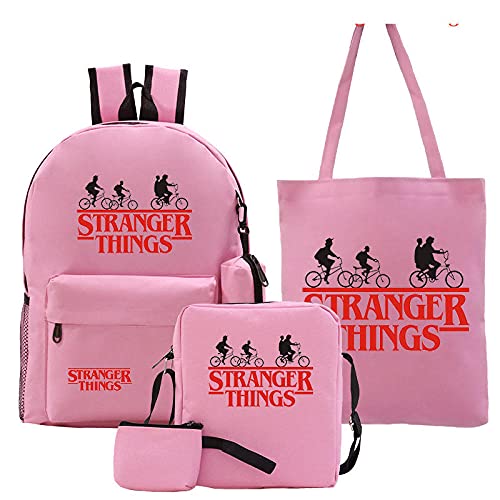2021 Mochila Stranger Things, Mochila multifunción de Lona de Viaje con Carga USB para Estudiantes para Adolescentes, niños, niñas, Mochila escolar-501-pk_De Cinco Piezas Cover