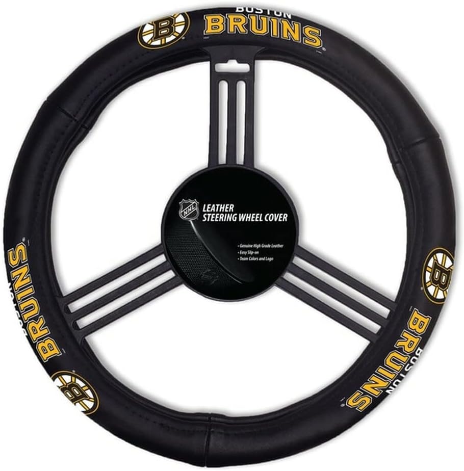 Fremont Die NHL Boston Bruins Leather Steering Wheel Cover, One Size, Multicolor