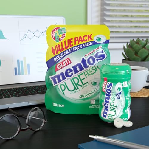 Pure Fresh Sugar-Free Chewing Gum with Xylitol, Spearmint, 120 Piece Bulk Resealable Bag (Pack of 1)