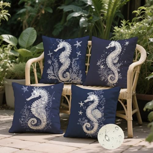 Housse de coussin marine imperméable 35x35 cm lot de 4 pour extérieur et salon k-1146 - 3