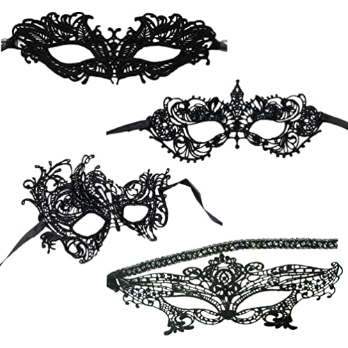 RuiChy 4 pezzi Maschera per occhi in pizzo da donna Maschere in maschera sexy Maschera per il viso in pizzo misterioso per la sfera del costume della festa di carnevale di Halloween