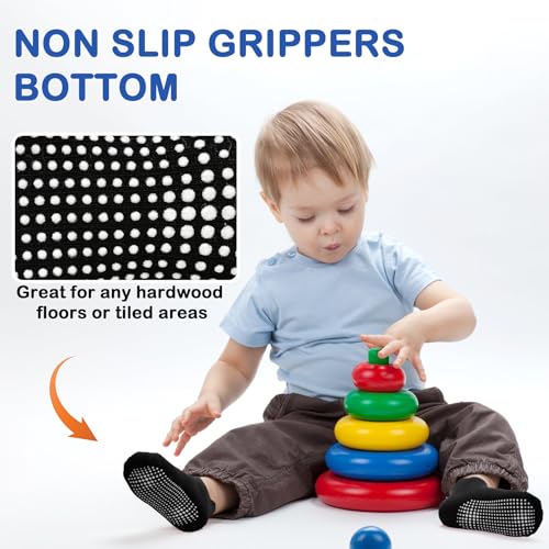 Image of Toddler Socks SkiBeaut 12 Pairs Non Slip Skid Ankle Socks For Kids Boys Grips Cotton Crew Socks For 1-10 Years