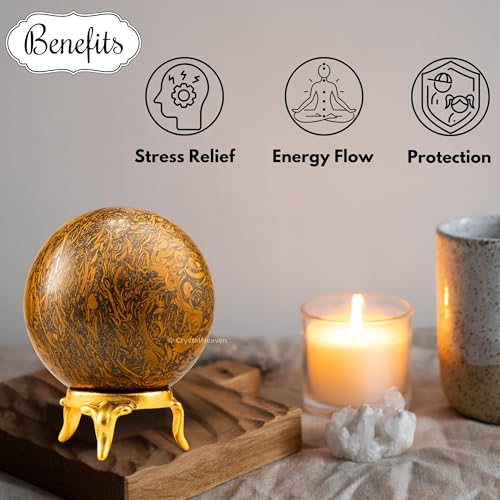 Image of Certified Mariyam Jasper Crystal Ball for Meditation - Premium Crystal Vastu Items for Home and Feng Shui Items for Good Luck - Ideal for Pooja Supplies and Spiritual Practices (2 inch Inch)