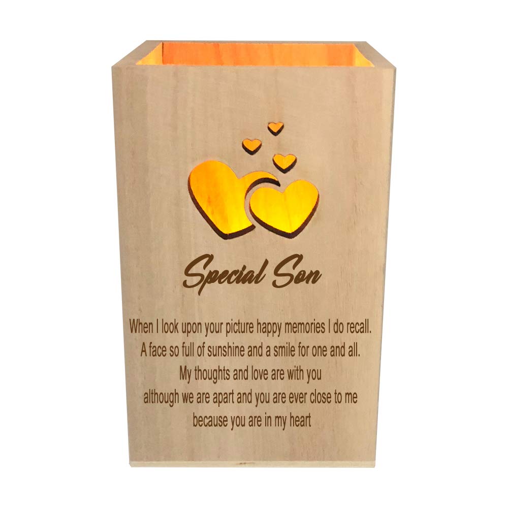 Ukgiftstoreonline Light Brown Son Remembrance Memorial Sentiment Led Tealight Holder Keepsake
