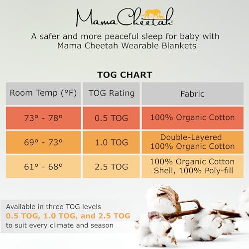 Image of Mama Cheetah Toddler Sleep Sack with Feet 4T-5T, 0.5 TOG Organic Cotton Baby Wearable Blankets with Legs, Baby Sleeping Bag for Walkers, Early Walker X-Large