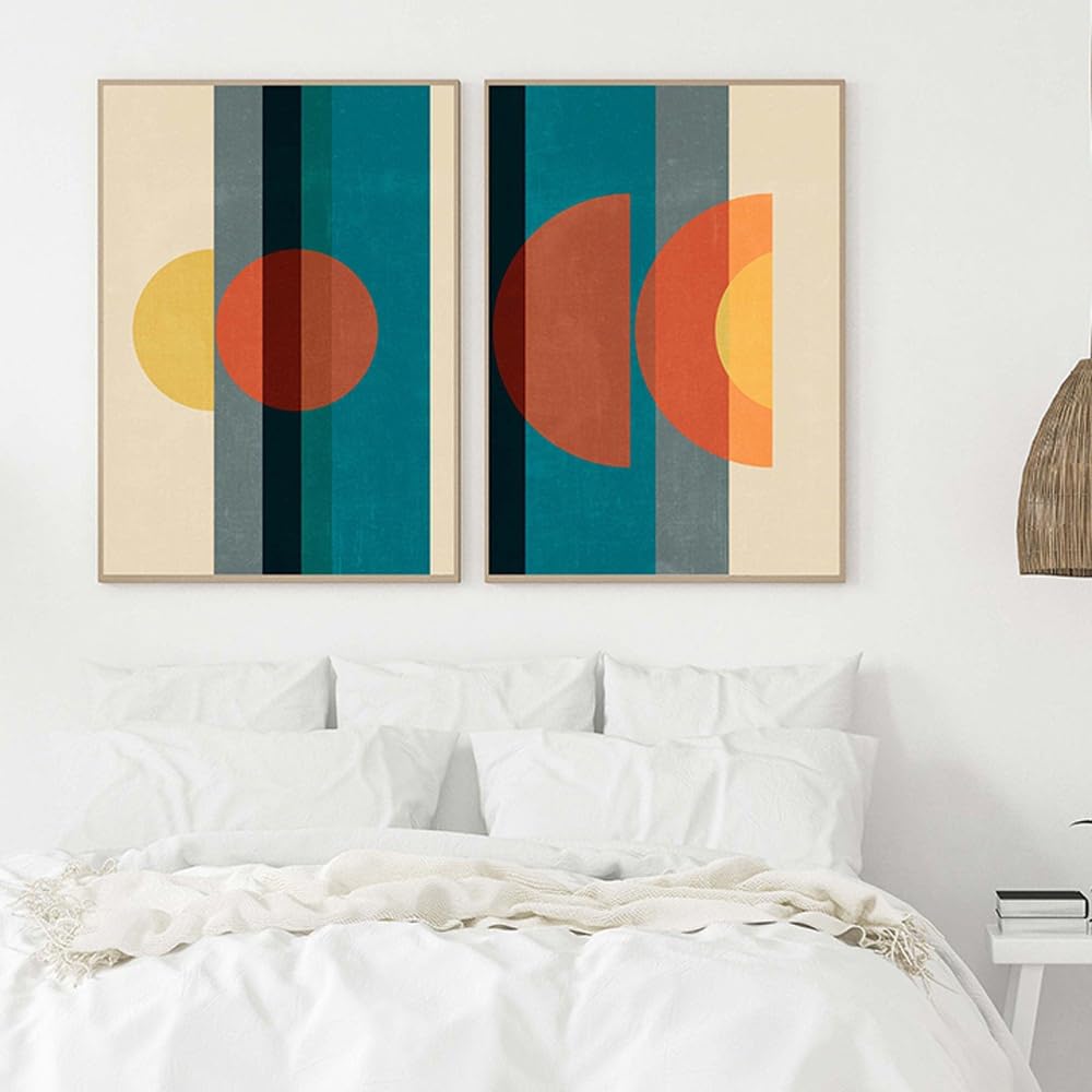 WUHBCZ Canvas Paints,Abstract Round Line vintage Geometry Art Canvas Painting Nordic Posters and Prints Wall Pictures Living Room Bedroom Office Home Decor-60 * 70cm*2PCS (No Frame)