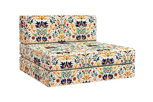Rosebell One Seater Foldable Printed Sofa Cum Bed (3 x 6 Feet) with Washable Cover | Multicolor | Ideal for Living Room, Office & Guest Room