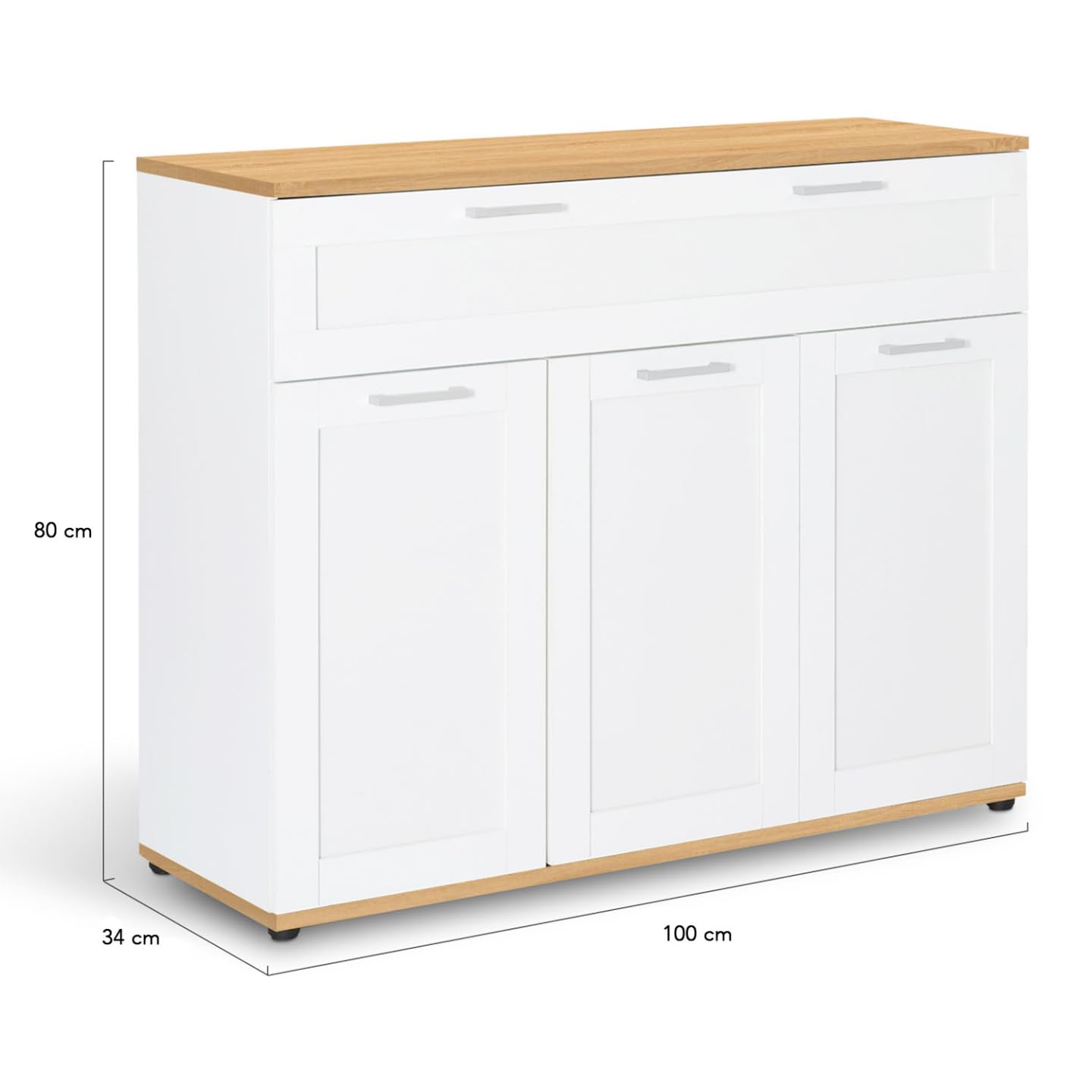 IDMarket - Buffet 100 cm VITO 3 Portes et 1 tiroir Blanc et Plateau Bois