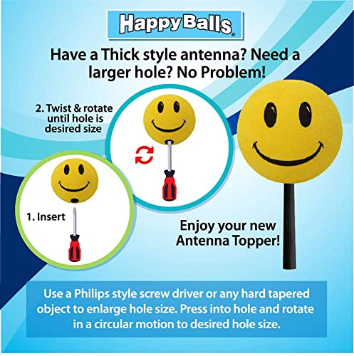HappyBalls Happy Smiley Face Car Antenna Ball/Mirror Hanger/Auto Dashboard Accessory (Yellow) - Thumbnail 7