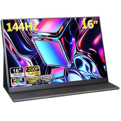 Image of 16 inch 144Hz Portable Monitor, FHD 1200P HDR Portable Gaming Monitor with USB-C HDMI VESA and Magic Cover,External Screen for Laptop,PC,Phone,PS5,Mac,Xbox,etc.