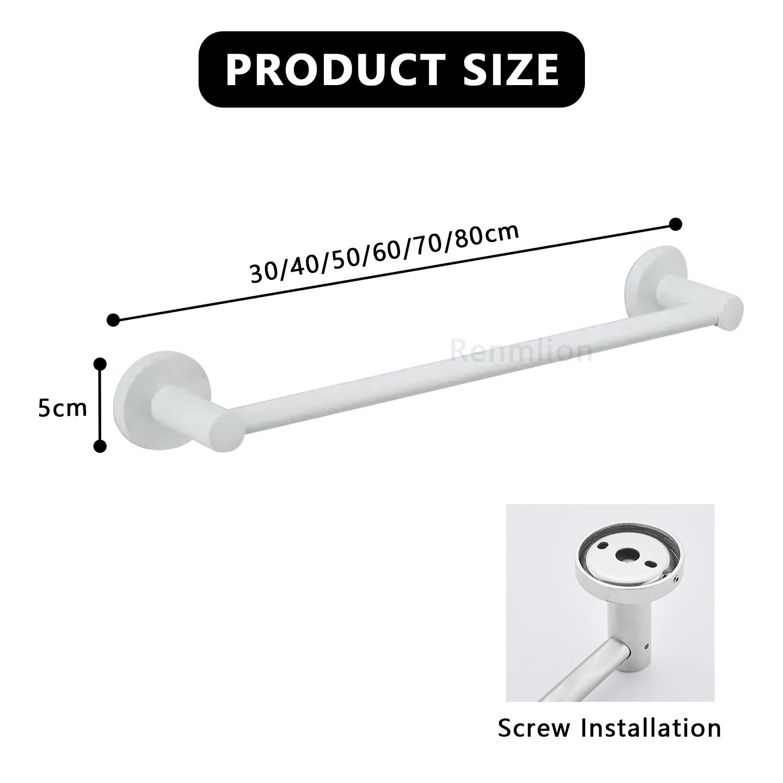 Toallero redondo de acero inoxidable de 60 cm, para colgar en la pared, para baño y cocina, toallero y percha, acabado blanco moderno, diseño que ahorra espacio
