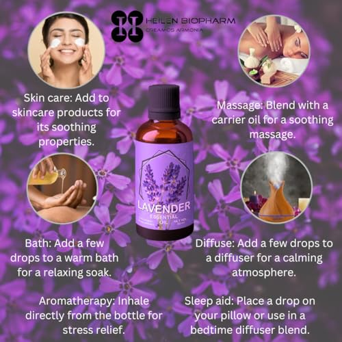 Image of Heilen Biopharm Lavender Essential Oil,For Radiant Skin & Antidepressant (Lavendula Angustifolia) - 50 mL Bottle Pack of 1