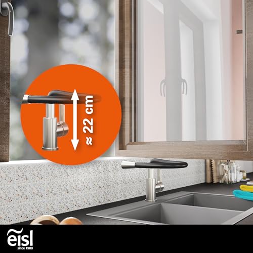 EISL Flexo Edelstahl/Schwarz Flexible Spültischarmatur, biegsamer Wasserhahn für die Küche, hoher Auslauf mit Soft-Touch-Schlauch, 360 Grad schwenkbar, Wasserhahn Küche flexibel, NI186FLNIB