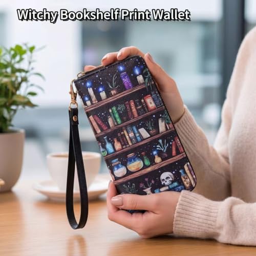 Image of Checkered Highland Cow Print Book Wallet For Women Skull Goth Frog Butterfly Ladies Cluth Wristlet Wrist Strap Long Purse Zip Around Card Holder
