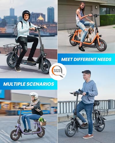 Gyroor Electric Scooter with Seat, 450W Powerful Motor up to 20 Miles Range, Foldable Scooter for Adult Max Speed 15.5Mph, Commuter Electric Scooter with Basket, C1-Grey-THH - Thumbnail 4