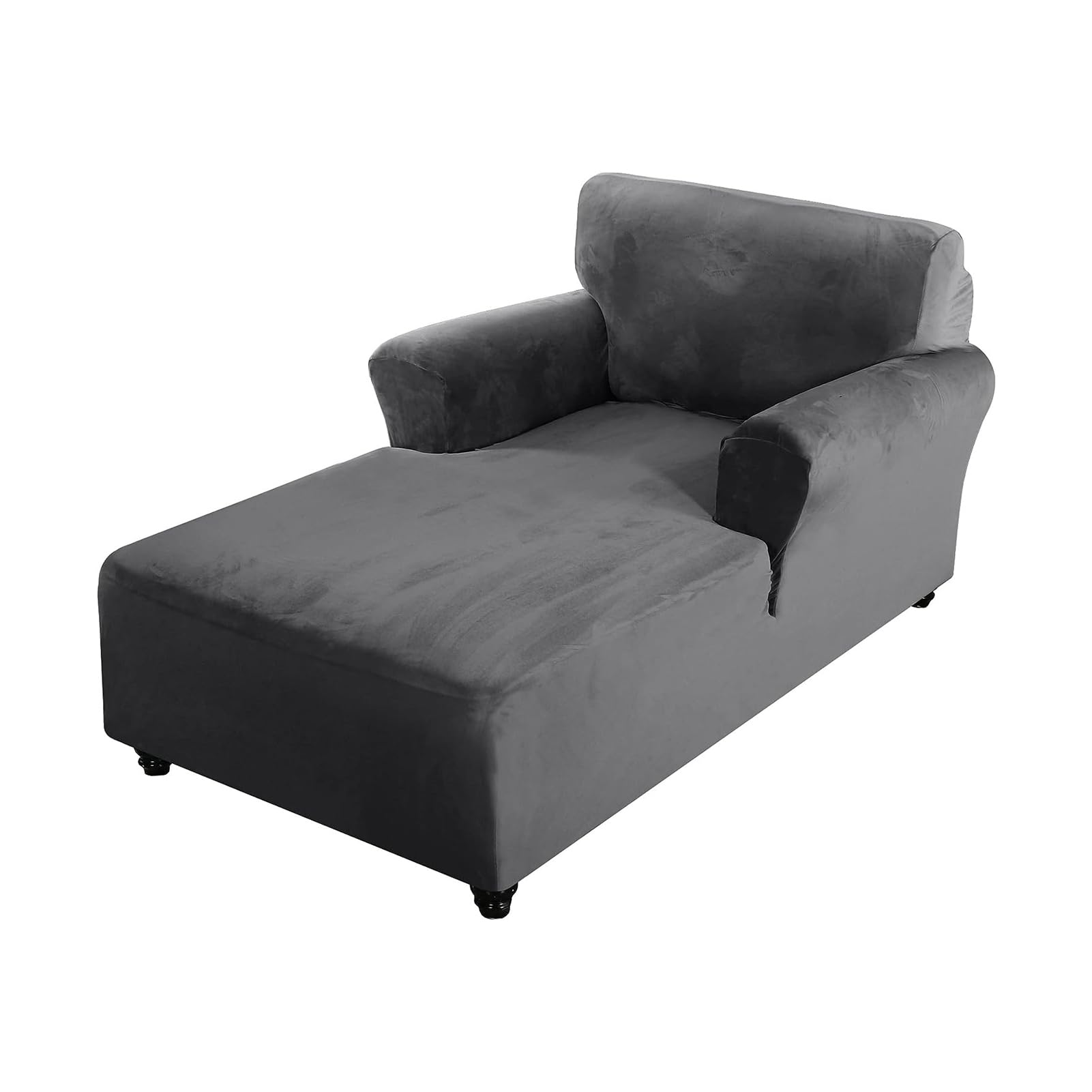 Copridivano elasticizzato in velluto per chaise longue elegante a due braccioli, colore grigio, protezione perfetta per l'arredamento della casa e il rinnovamento dei mobili