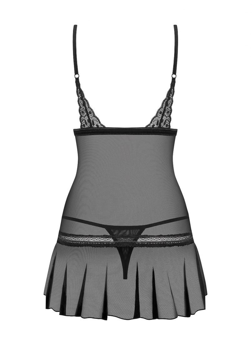 Obsessive See-through Shibu Chemise & Thong Lingerie Set, L/XL, Black, 100 g