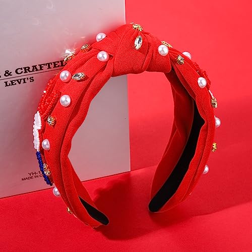CEALXHENY-Crystal-Pearl-Knotted-Headbands-Patriotic-Hair-Accessory-for-Women-American-Flag-Outfits-for-Independence-Day-Memorial-Day-Party-Favors-USA-Red