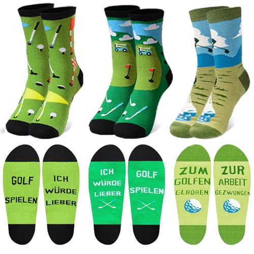 FestiKiva Golf Socken für Männer, Lustige Baumwollsocken Geschenke Bequeme Socken für Geburtstag, Golf Zubehör (3er-Pack-Grün)