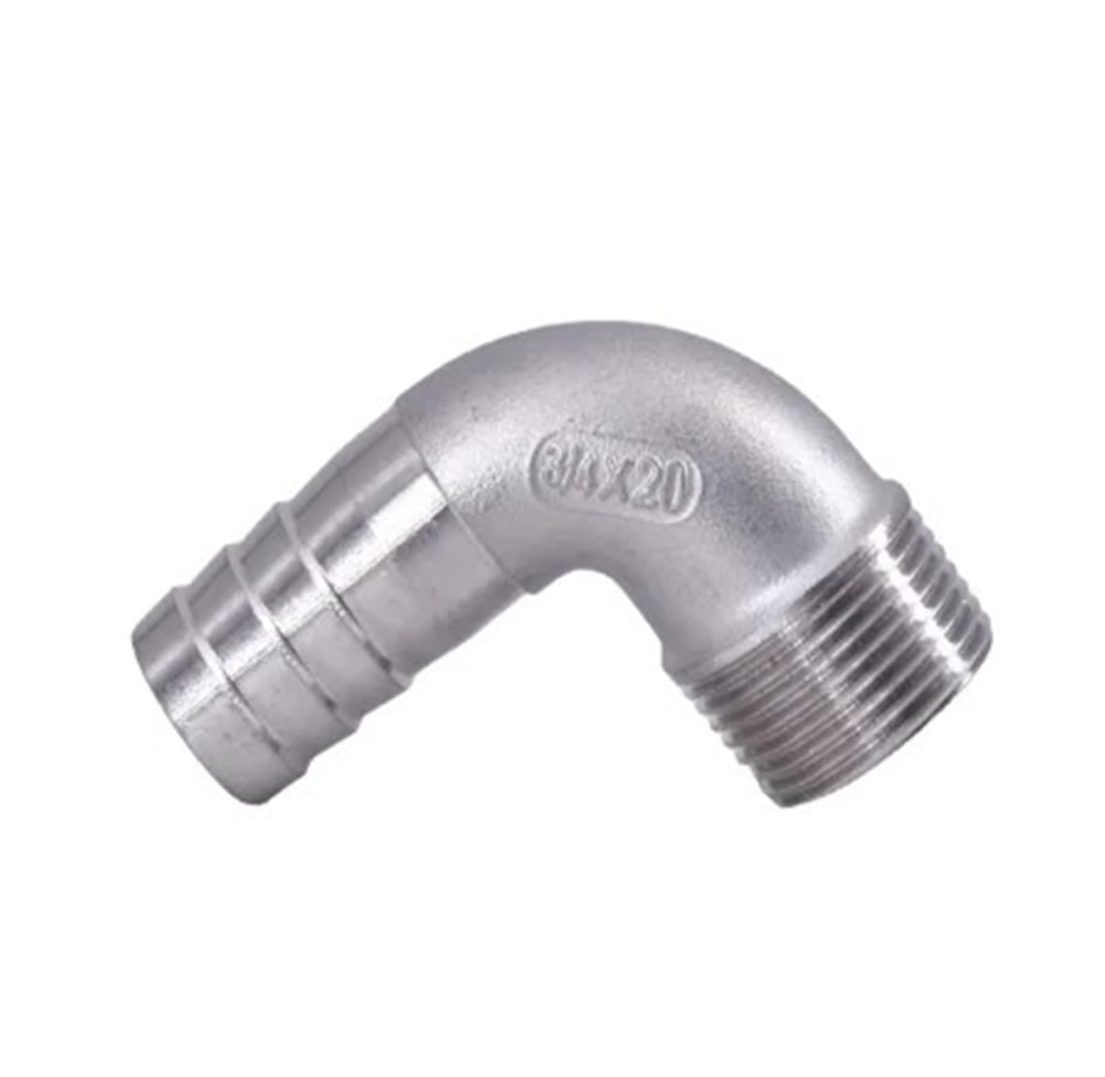 Codo 90 BSPT de acero inoxidable 304 de 3/8 de pulgada con espiga para manguera de 12mm