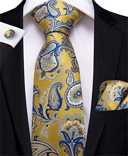 Preisvergleich Produktbild CCYUANG Krawatte Herren Manschettenknöpfe Herren Krawatten Set Herren Krawatte Gelb Blau Gestreifte Paisley Seide Hochzeit Krawatte-MJ-7216