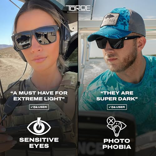 Image of TOROE Super Dark Black Out Polarized Sunglasses Extreme Light Sensitivity Advanced UV Protection C4 Impact Resistant