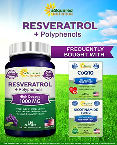 100% Natural Resveratrol With Red Wine Extract - 180 Capsules - Trans Resveratrol Antioxidant Supplement Pills For Pure Heart Health - Extra Strength Trans-Resveratrol #TOP5