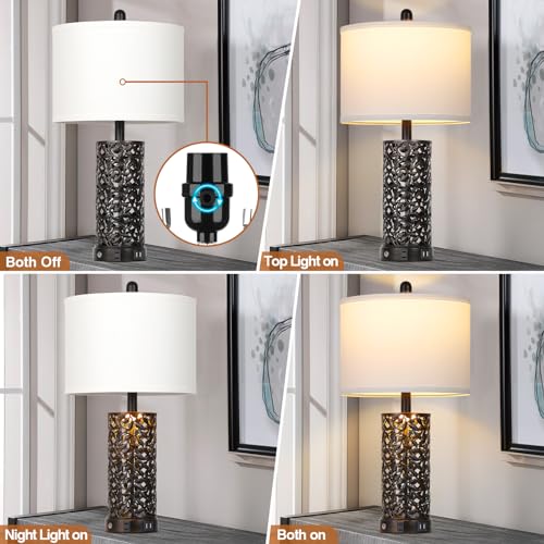 Cinkeda Vintage Lamp For Living Room Set Of 2,Rustic Retro Bedside Nightstand Lamps With 2 Usb Ports & Ac Outlet,Touch Control Industrial Desk Lamp For Bedroom Entryway,Black With Bronze Bruch thumb #3