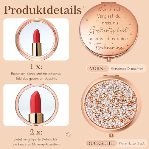 Namalu Inspirierender Kompaktspiegel für Frauen Kollegin Dankeschön Geschenk Kleine Schminkspiegel Taschenspiegel mit Vergrößerung Abschiedsgeschenk für Mitarbeiter Abschluss Lehrer Schüler, Rosegold