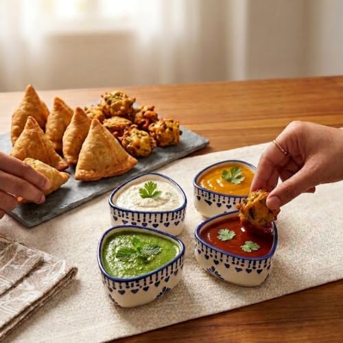 Image of U & U UNIQUE UTILITIES Ceramic Dip Bowl Set of 4 | Mini Chutney & Sauce Bowls | Small Serving Bowls for Ketchup, Pickles, Chutney | Microwave & Dishwasher Safe (White)