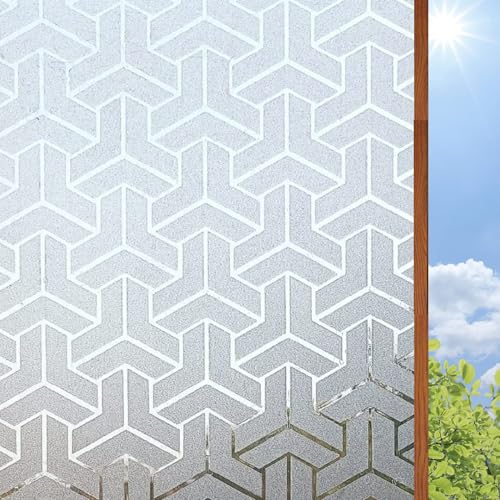 Image of WOO Home Frosted Glass Window Film & Stickers (18 X 72 INCH) Privacy Window Cover for Home & Office - Easy Apply, UV Protection, Removable Decorative Film (3D Diamond Film | 1.5 X 6 SQFT)