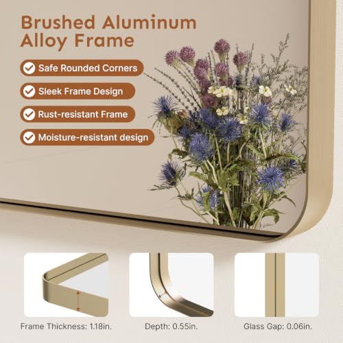 Image of Kosmonia 32x24 Inch Bathroom Vanity Mirror Brushed Champagne Gold