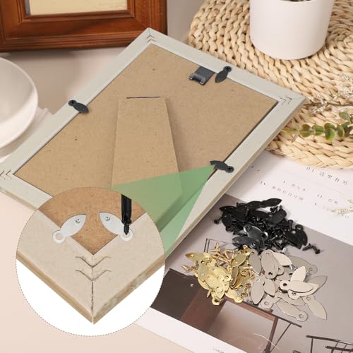 Image of uxcell 120pcs Picture Frame Backing Clips, 0.83 inch Photo Frame Turn Buttons Fasteners Hardware Corner Clip with 120pcs Screw for Hanging Pictures Craft Drawings, Melon-Seed Shaped Silver