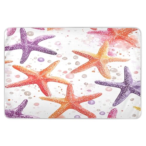 Takiito Watercolor Starfish Bed Pad Reusable Bed Underpad Washable Waterproof Leak-Proof Quick Dry Incontinence Pee Pad for Toddlers Kids Adults Pets 34x52 in