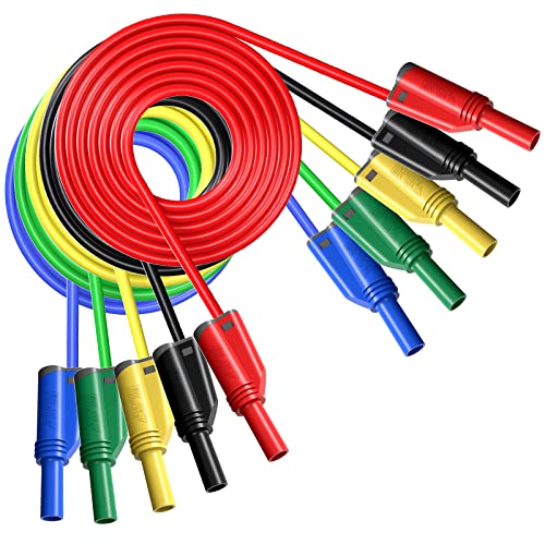 Image of Goupchn 5PCS Banana Plug Silicone Test Leads 4mm Fully Insulated Safety Shrouded Stackable Banana Plug Soft Wire Extension Cable for Multimeter