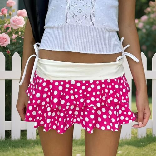 Y2k Layered Ruffle Hem Mini Skirt for Women Casual Polka Dots Printed High Waist Tiered Gothic Short Skirts3