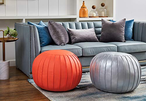 Comfortland Unstuffed Ottoman Pouf Covers,Large Faux Leather Foot Stool, 25x17 Inches Round Poof Seat, Floor Bean Bag Chair,Foot Rest Storage Solutions for Living Room, Bedroom, Kids Room Orange red - Thumbnail 5