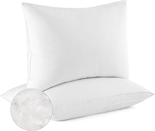 Bafode Juego de 2 almohadas de plumas de ganso, almohadas de cama suaves tamaño King, 100% algodón suave, almohadas de hotel reforzadas para dormir