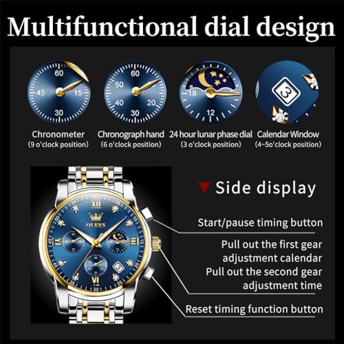 Image of OLEVS Mens Watches Chronograph Business Dress Quartz Stainless Steel Waterproof Luminous Date Wrist Watch