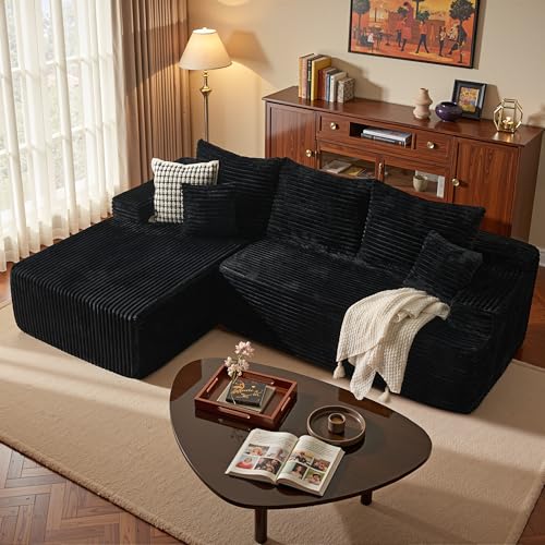 Image of HOOOWOOO Plush L Shaped Sectional Couch,97 inch Assembly Free Modern Minimalist Sofa,Boneless Corner Couch in A Box for Apartment Renting House Office(Left Chaise Black)