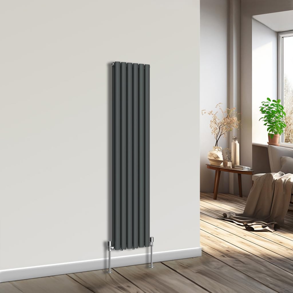 NRG Vertical Oval Column Radiator Bathroom Central Heating Anthracite 1600x354mm Double Panel Radiators
