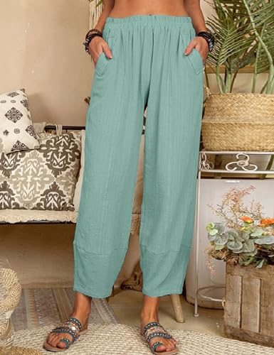 Women’s Loose Casual Wide Leg Pants Loose Lightweight Comfy Elastic Waist Lantern Tapered Cropped Trousers with Pockets2