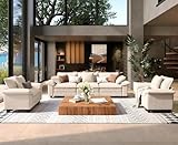 EaseBelt Sunshine Valley Modular Sofa Set, Beige Corduroy Fabric, 3-Piece Living Room Furniture, Sofa 123.6', 2 Chairs 53.5' Each, Plush Cushions with Pillows