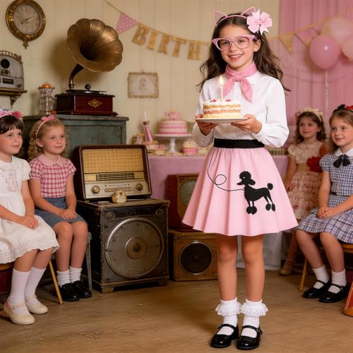 Disfraz completo años 50 para niñas, falda Poodle miniatura 7